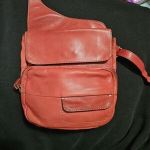 Fossil Red Leather Crossbody Bag with Front Flap